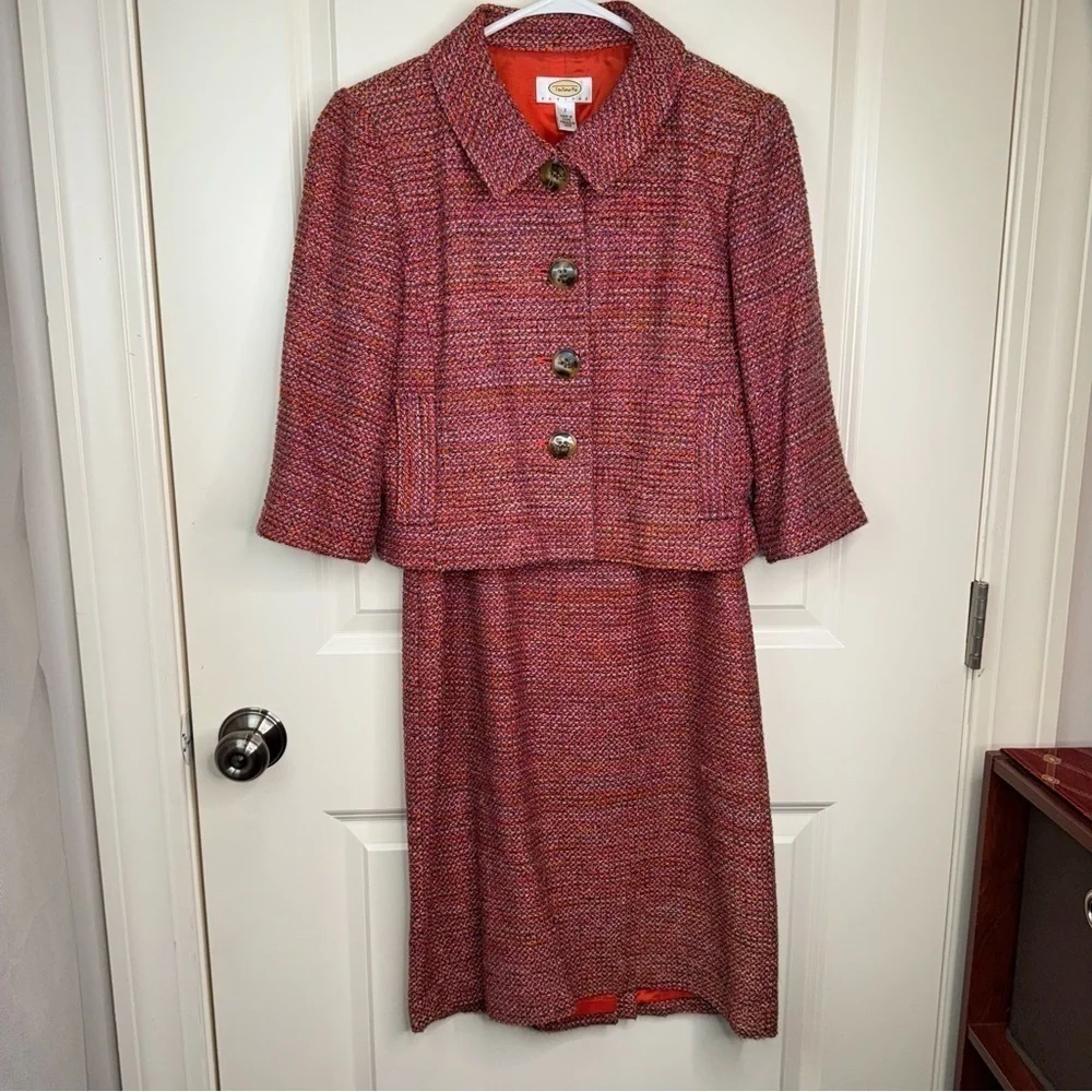 Vintage Talbots two-piece silk blend tweed sheath dress and jacket size 2 petite